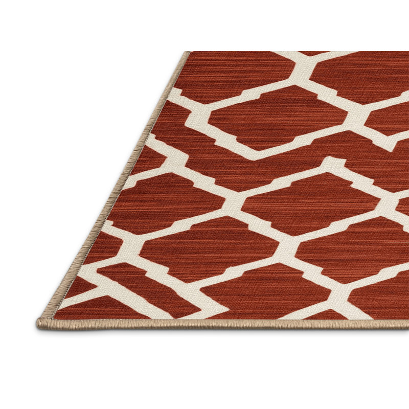 Machine Washable Trellis Brown Area Rug, Rectangle 4' x 6'