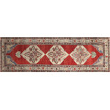 One-of-a-Kind Hand-Knotted 1960s 3'5" x 10'8" Runner Wool Area Rug in Red/Ivory/Brown