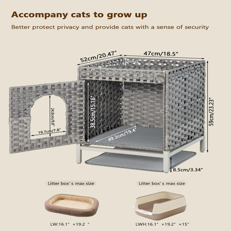 Enceinte de litière pour chat cachée moderne, Gris