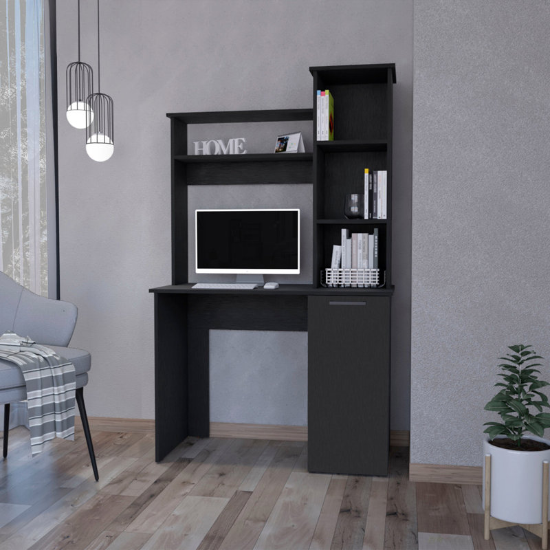 3-Tier Storage Shelves Computer Desk(Desk), Black