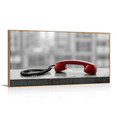 Ensemble de 1 tableau sur toile rouge représentant un téléphone