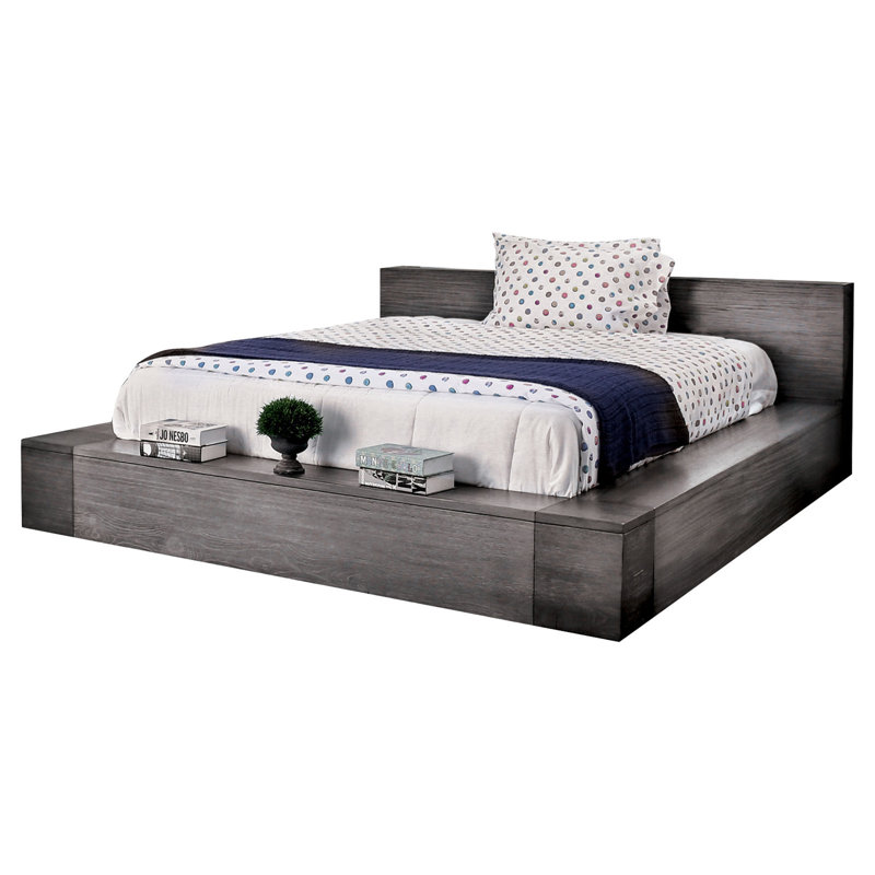 Lit plateforme avec rangement Lynnfield, Très grand californien, Gris