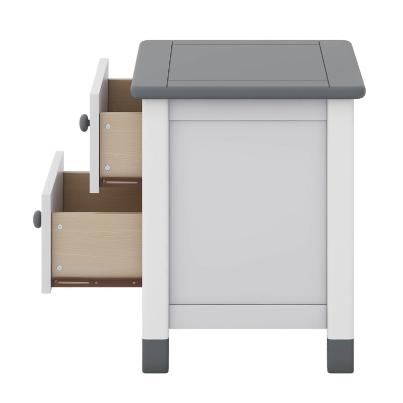 Table de chevet 2 tiroirs, Blanc / Gris
