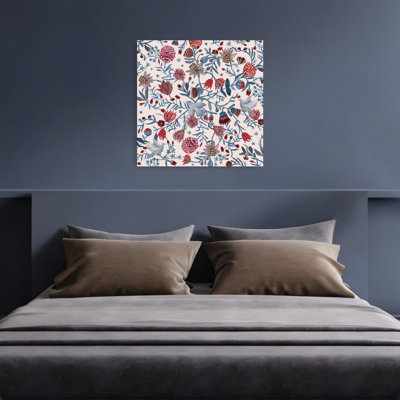 Doves And Folk Flowers Delicate Elegant Peaceful Bird Nature Flower Wall Art Print 1 Piece Wrapped Canvas Wall Art