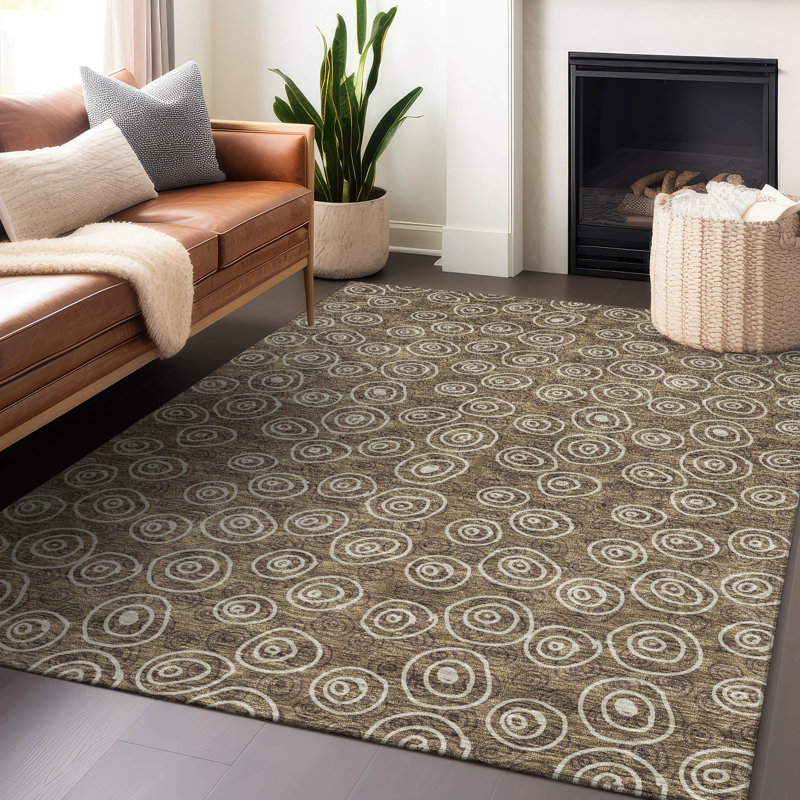 Tapis brun Prisco lavable à la machine de qualité supérieure, Rectangulaire 8 pi x 10 pi