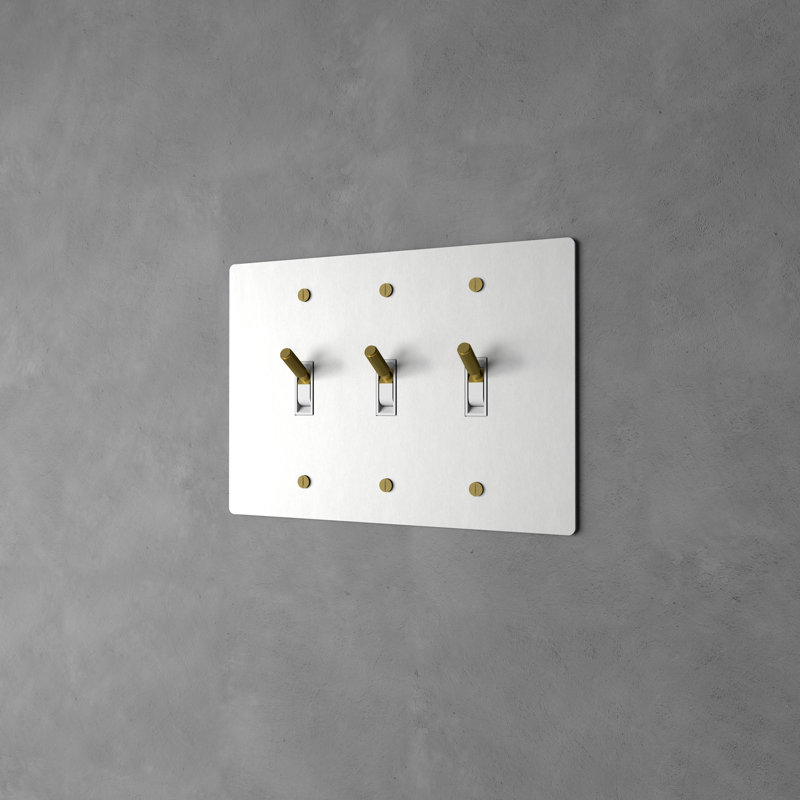 Ozarke Modern Brass Toggle Switch, White with Brass, 3 Gang 2 Way