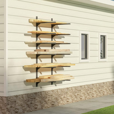 Wood Organizer Metal Rack - 6-Tier Detachable Lumber Storage Metal Rack & Adjustable Wall Mount Wood Storage Lumber Organizer Rack for Garage Basement Shed Or Workshop