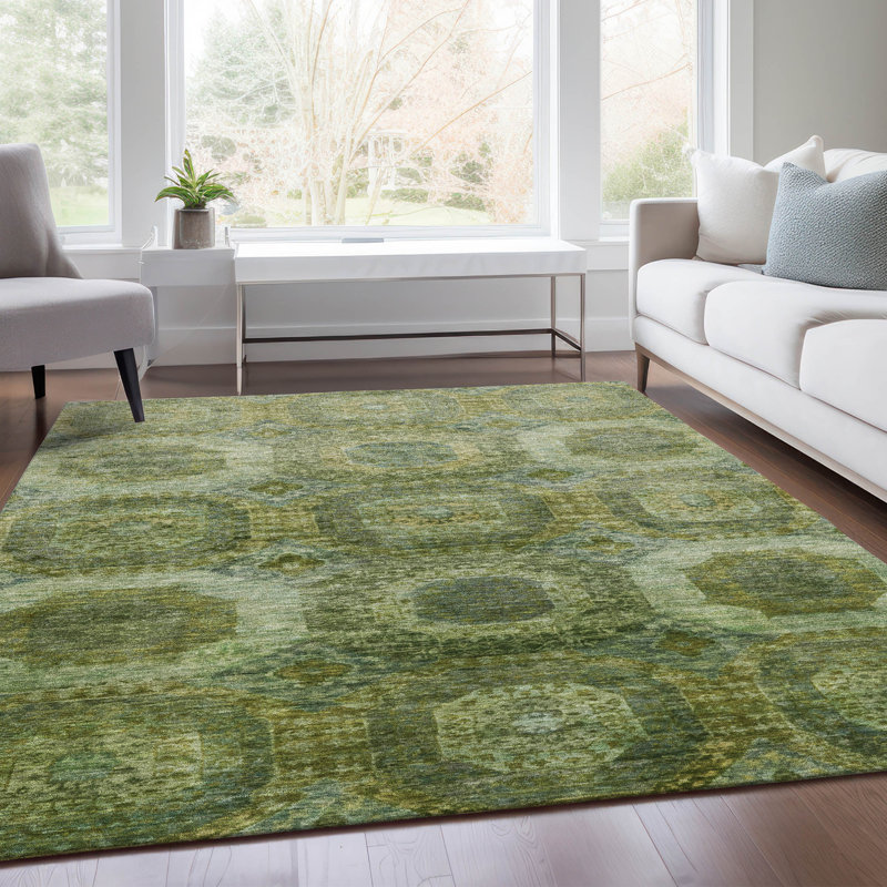 Machine Washable Indoor/Outdoor Xhevrie Aloe Rug, Rectangle 9' x 12'