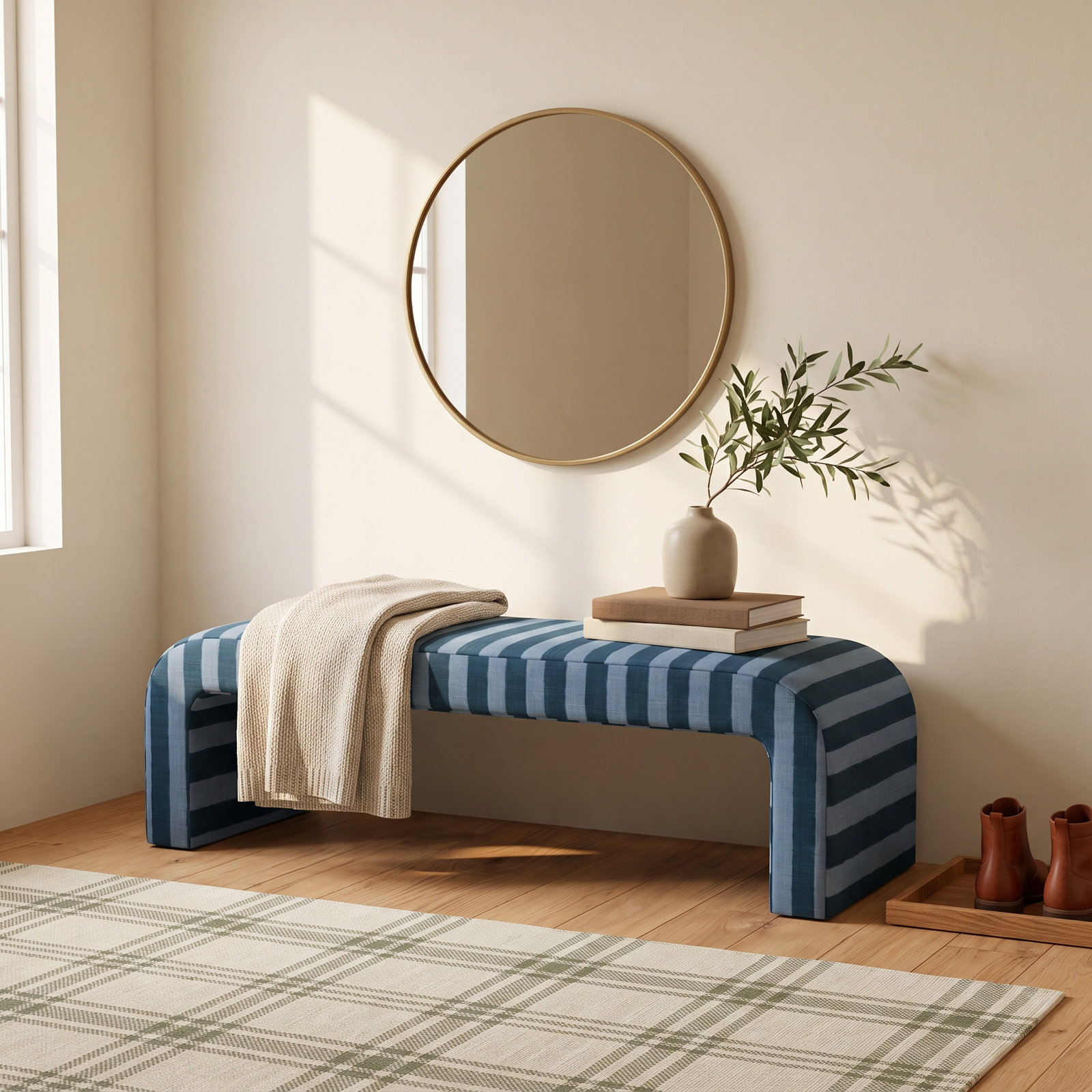 Barley 50" Bedroom Bench, Brush Canopy Tonal Blue