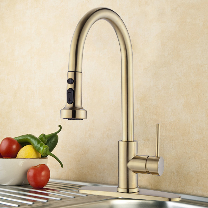 ESHOO Pull Down Kitchen Faucet, Brushed Gold