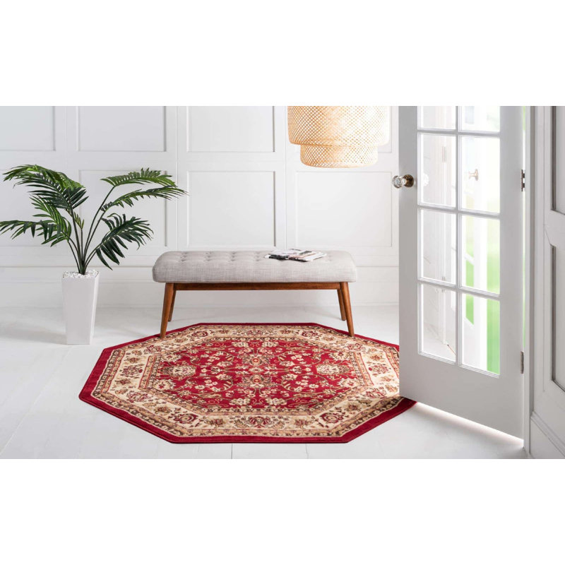 Bhatari Oriental Burgundy Area Rug, Oval 3'3" x 5'3", Burgundy