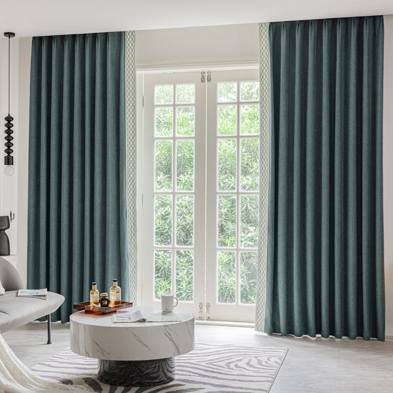 Jayde Cotton Blend Room Darkening Curtain Panel Pair, Teal, 50" W x 108" L