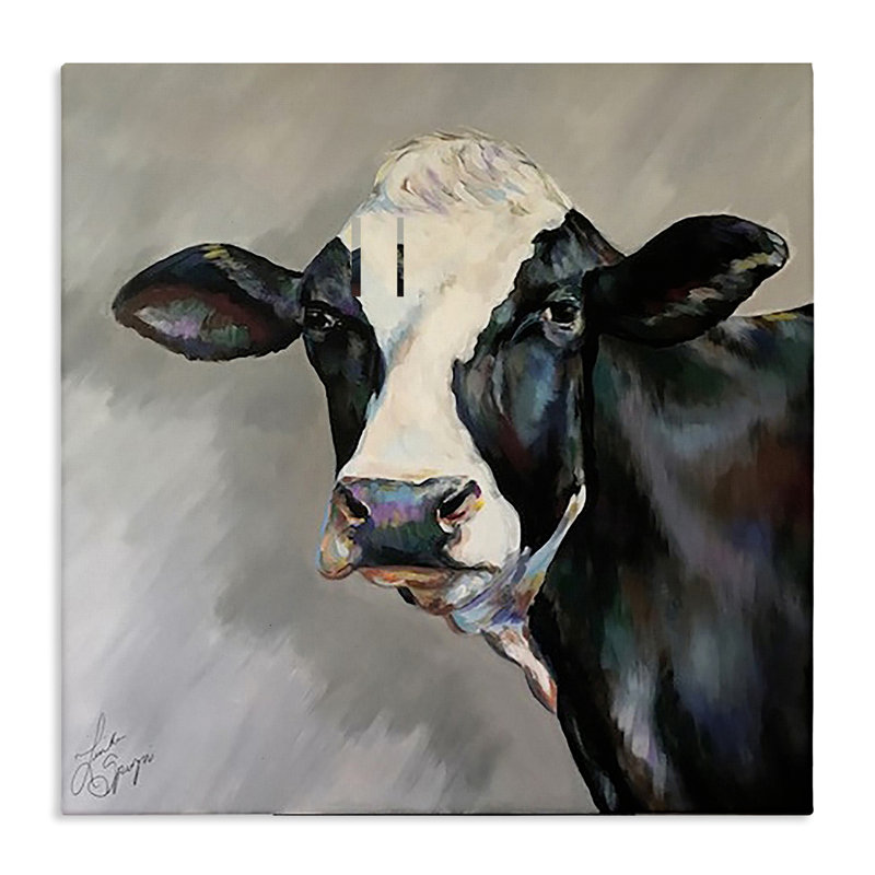 Belle Belle toile de vache noire et blanche, design par Linda Sperruche, H 30 po x l 30 po