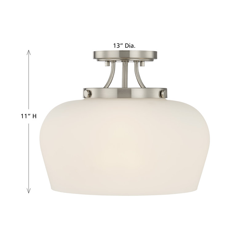 Breena 13" W 3-Light Dimmable Semi-Flush Mount, Satin Nickel, White