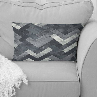 White Herringbone Print II - Midcentury Lumbar Pillow