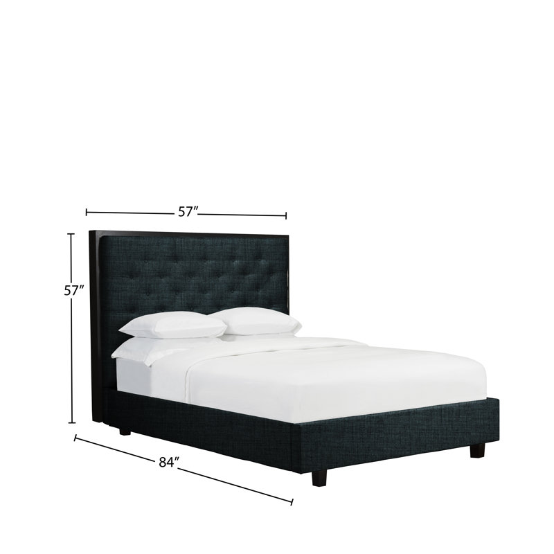 Lit plateforme en tissu d’ameublement Hatherleigh, Denim, Double