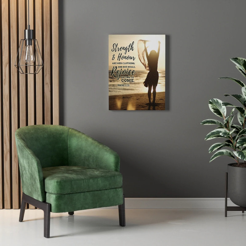 «Force and Honor Proverbs 31:25», art textuel sur toile tendue, H 24 po x l 18 po x P 1,25 po