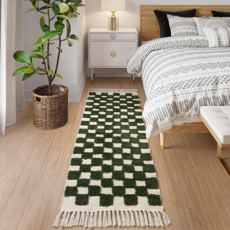 Keyniah Rectangle Checkered  Machine Washable Cotton Area Rug, Runner 2' x 6'