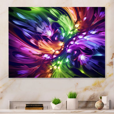 Purple And Green Fractal Fusion IV - Fractal Metal Wall Art Print