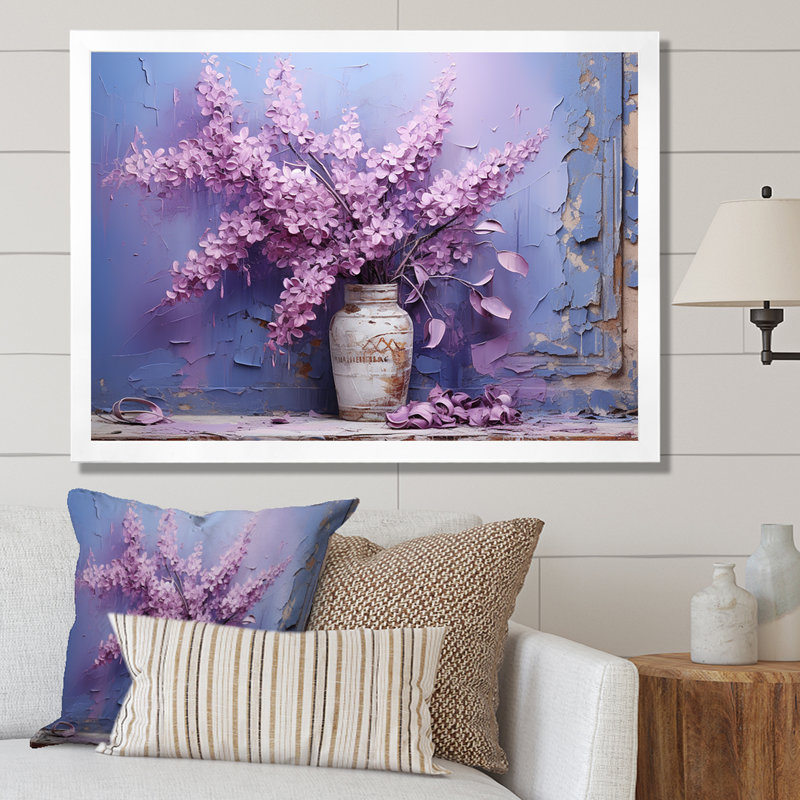 Vase lilas Bouquet Reverie - imprimé, Cadre simple blanc, H 34 po x l 44 po x P 1,5 po