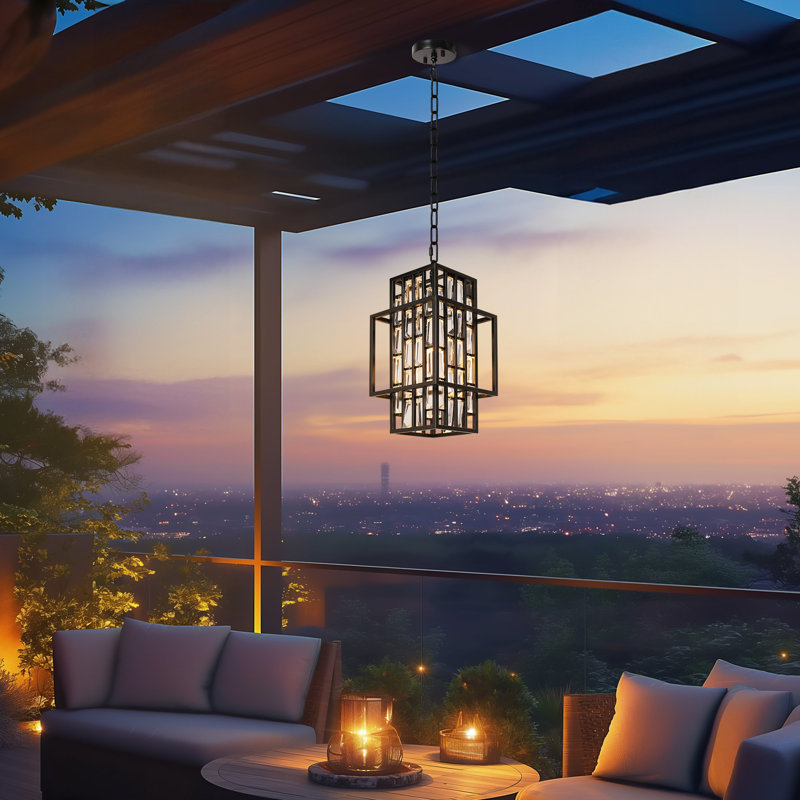 15in Outdoor Pendant Light Fixture Ceiling Crystal Hanging Lantern for Porch