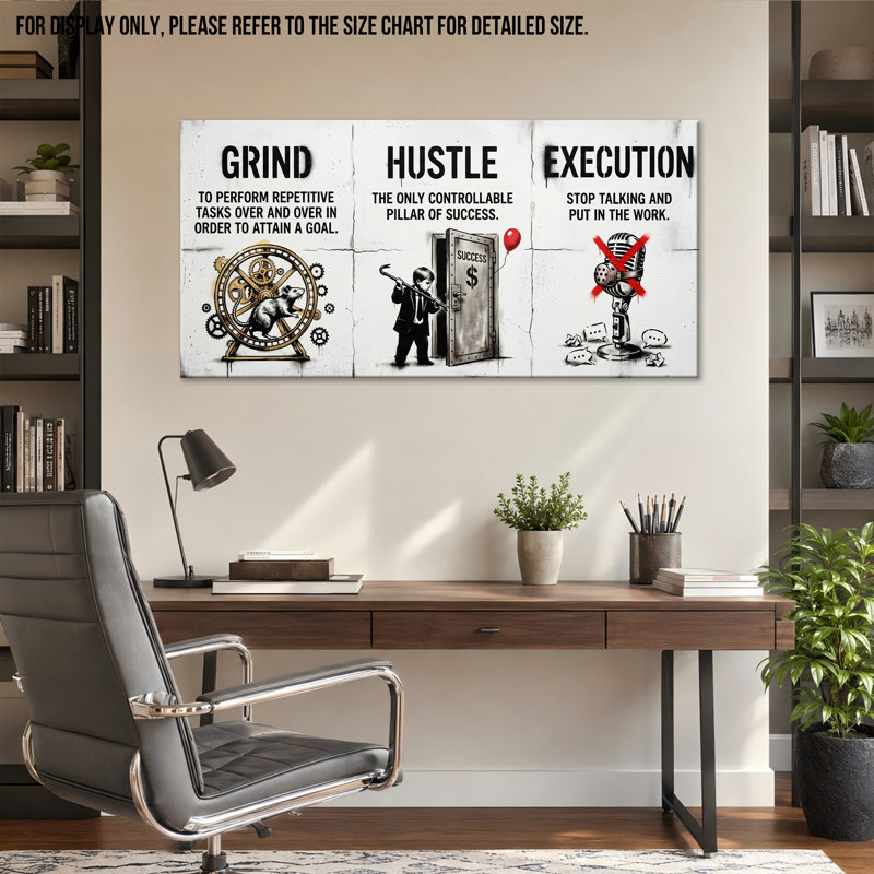 «Grind Hustle», impression sur toile Graffiti, citation de motivation, décoration murale avec objectif de succès, peinture pour bureau, salle de gym à domicile, toile tendue, 24 po x 48 po