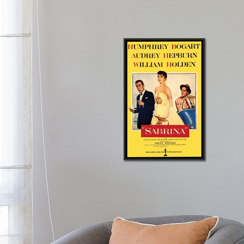 « sabrina film », affiche rétro sur toile, H 26 po x l 18 po x P 1,5 po, Toile avec cadre noir, Pas de tapis