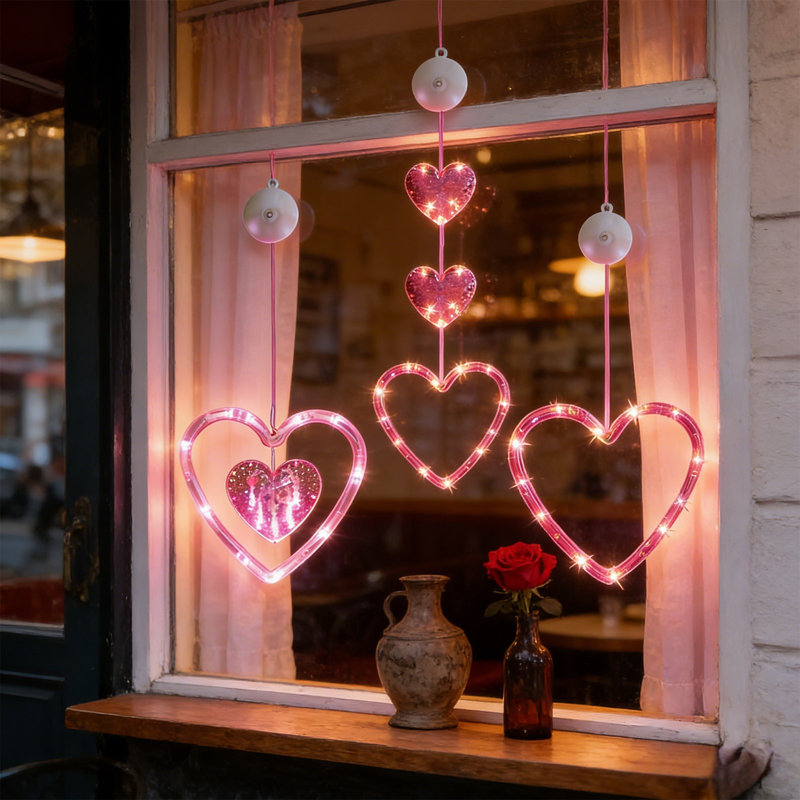3pc Lumière de rideau à ventouse à DEL avec abat-jour en forme de décoration de fête, décoration de salle de mariage, décoration suspendue