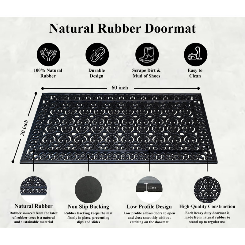Totnes First Impression Natural Rubber Non-Slip Heavy-Duty Doormat – Large 30" x 60" Indoor/Outdoor Entry Mat, Floral Geometric Design