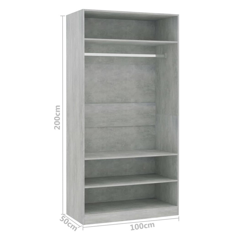 Abbeydale Wardrobe, 200cm H x 100cm W x 50cm D, Concrete Grey