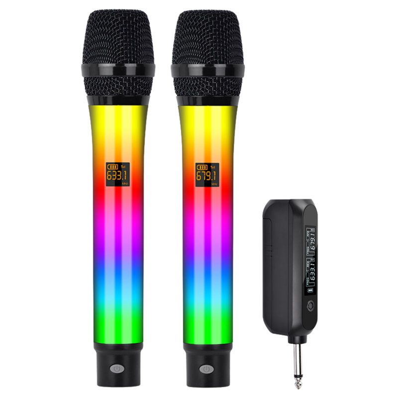 Microphone sans fil chantant karaoké 5 fils Microfonos Inalambricos avec lumières DEL rechargeables