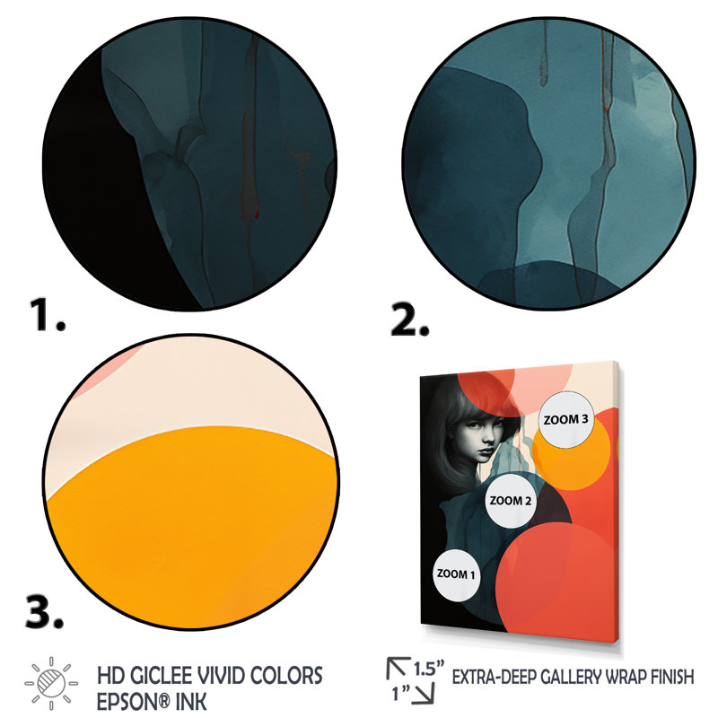 «Woman Portait Collage Fusion Forms II - Abstract Collages», art mural, Cadre simple noir, H 44 po x l 34 po x P 1,5 po