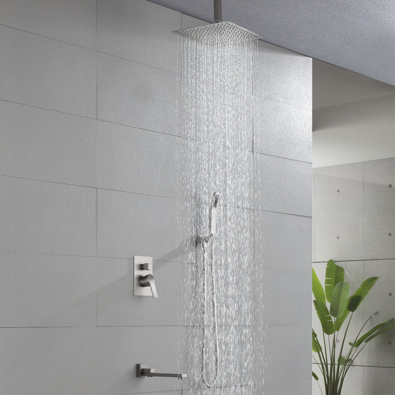 Ceiling Rain Shower System With Tub Spout 3 Function Shower Faucet Set Contain 12 Inch Shower Head And Handheld Shower Trim Kit Valve Cartridge Included