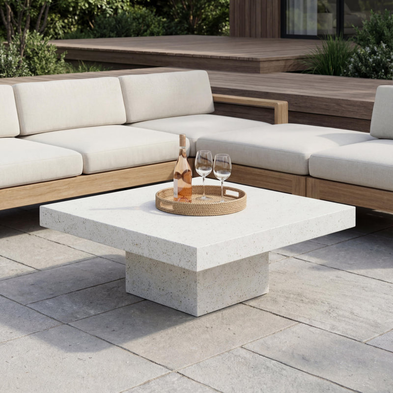 Table basse carrée 43 "Kareen, Terrazzo ivoire
