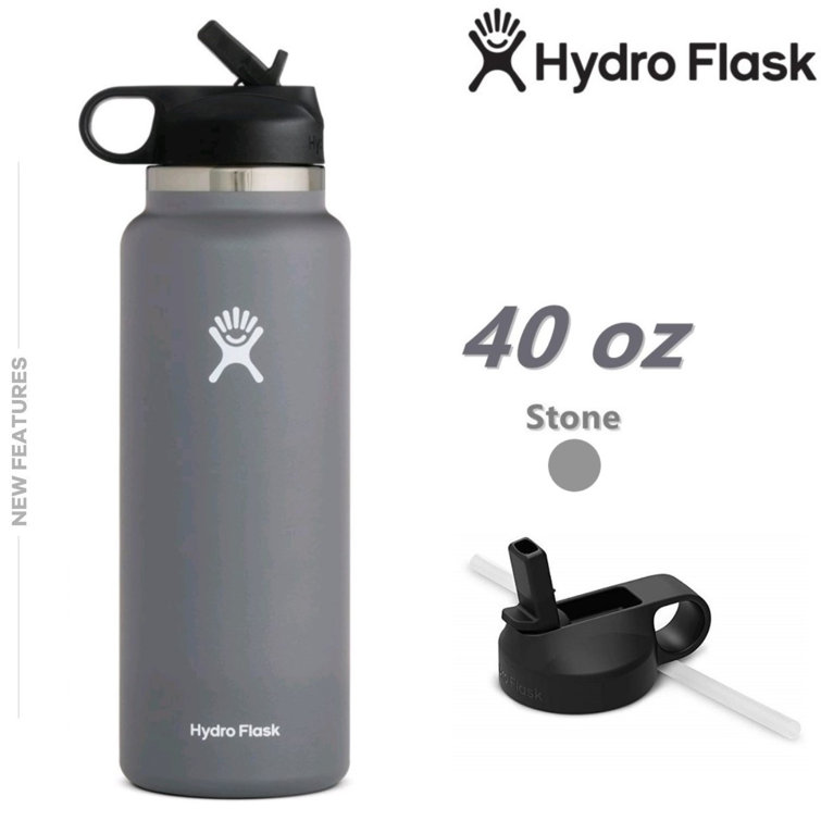  Hydro Flask Vacuum Insulated Stainless Steel Water Bottle Wide  Mouth with Straw Lid (Black, 40-Ounce) : Sports & Outdoors
