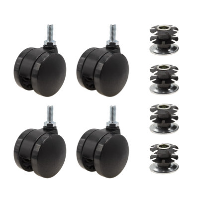 Roulette pivotante noire 2 po pour meuble rond 1-1 / 4 po