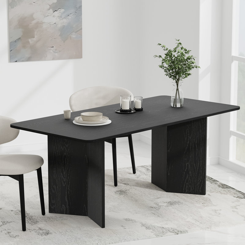 67"L×33.5"D Square Oak Dining Table with Solid Wood Double Pedestal Modern Kitchen Table for Living Room Dining Room Seats 6