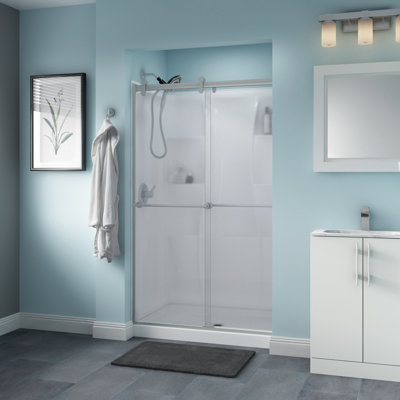 Porte de douche coulissante contemporaine avec verre Niebla 48 "x 70" Trinsic