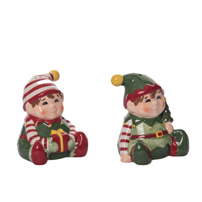 Ceramic Christmas Santa's Elves Salt and Pepper Shakers