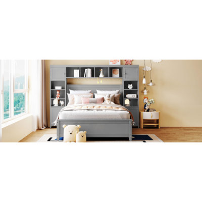Lit en bois avec armoire et tablette tout-en-un
