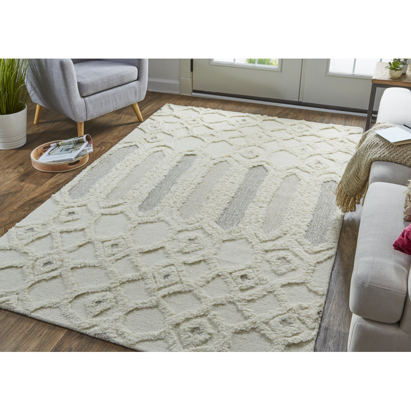 Saint Lucia Wool Abstract Area Rug in Ivory, Rectangle 8' x 10'