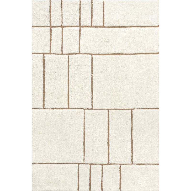 Ivory Geometric Handmade Wool 4' x 6' Area Rug