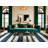 Washable Slate Blue White Striped Area Rug-744884594