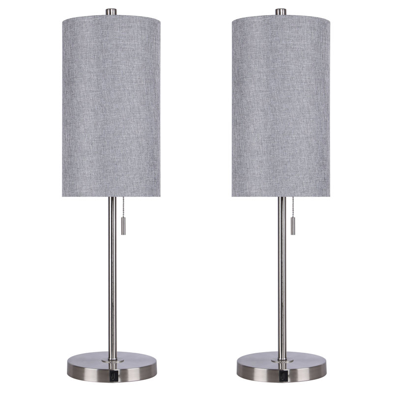 Kelci 32" Metal Buffet Table Lamp Set with USB, Brushed Nickel, Blue Gray