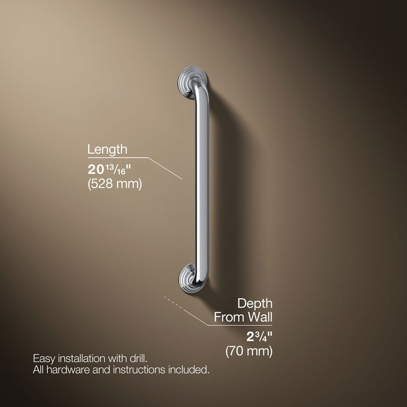 Traditional Grab Bar, Polished Stainless, 18"W