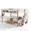 Lit mezzanine double en bois pleine grandeur avec tablettes de rangement, crochets et espace sous le lit, beige et naturel-131271894