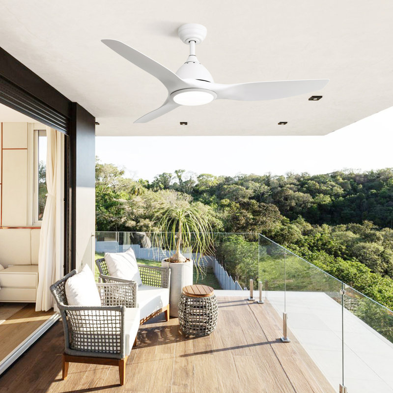 52 Inch Ceiling Fan with Light and 6-speed Remote Control 3 ABS Fan Blades for Bredoom Patio, White, White