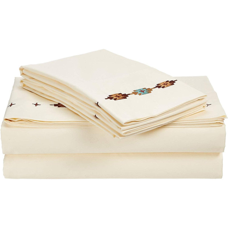 Socorro Cotton Embroidered Geometric Pattern Aztec Rustic Lodge Southwestern Sheet Set, Full Sheet Set + 3 Additional Pieces