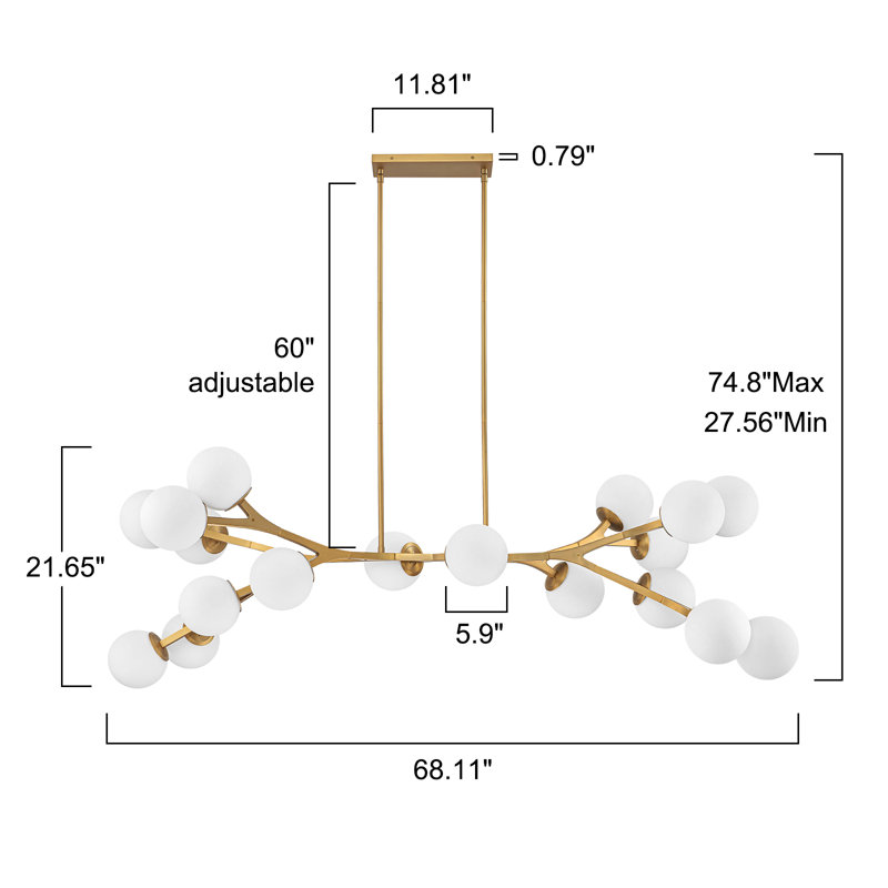 18 - Light Dimmable Sputnik Linear Chandelier