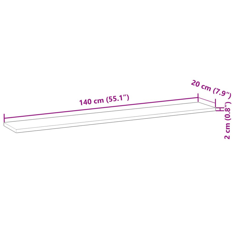 Floating Shelf, 2cm H x 140cm W x 20cm D